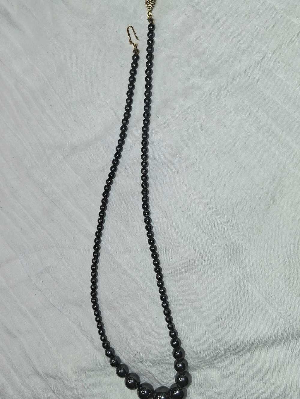 Black Beaded Necklace with Graduated Hematite Beads